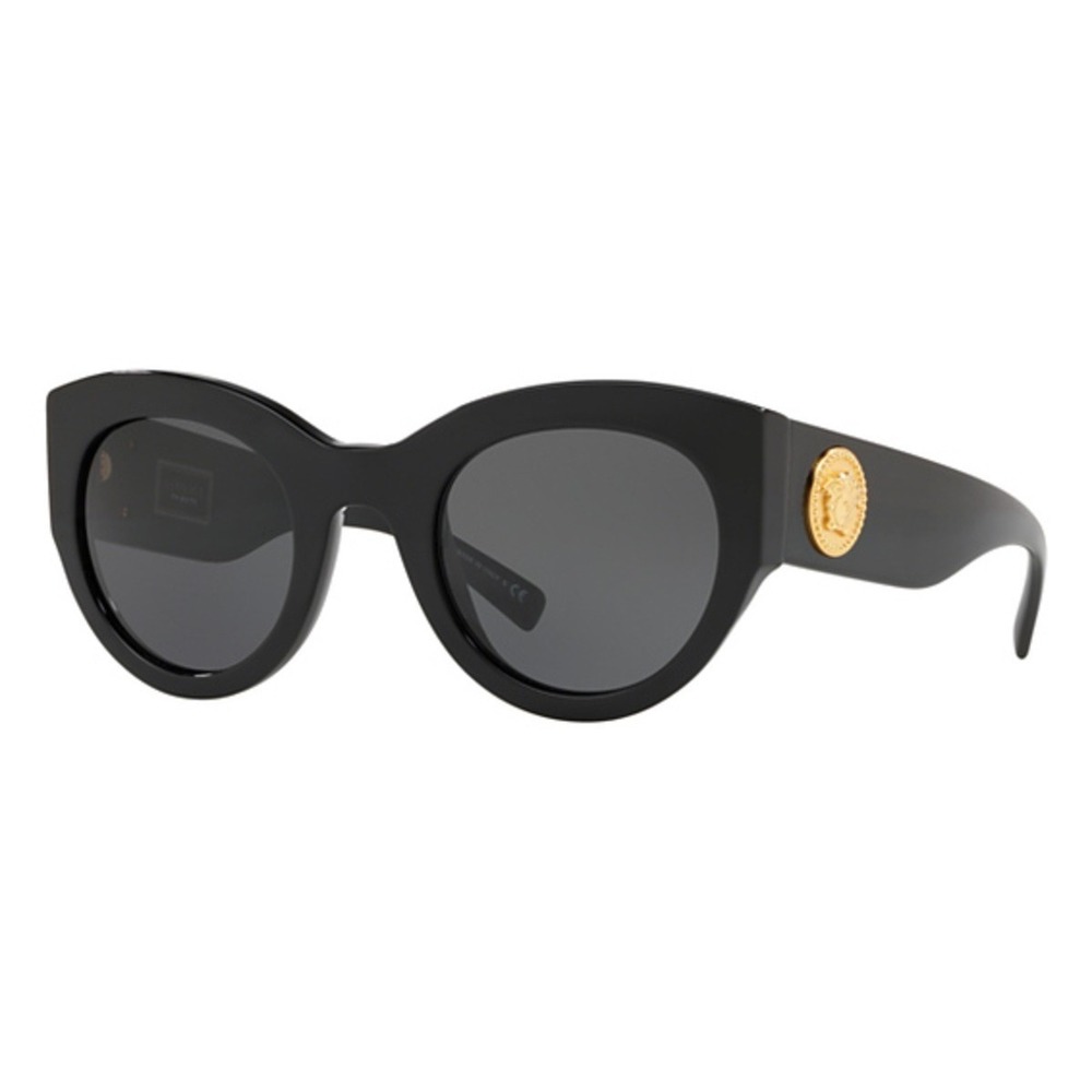 Versace Tribute VE4353A Oval Cat Eye Sunglasses Black Gold Medusa GB1/87 51mm